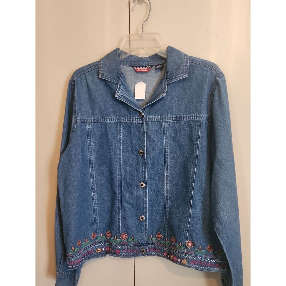 U31 Agapo vintage blue denim jacket Colorful floral embroidery & stitching @ hem